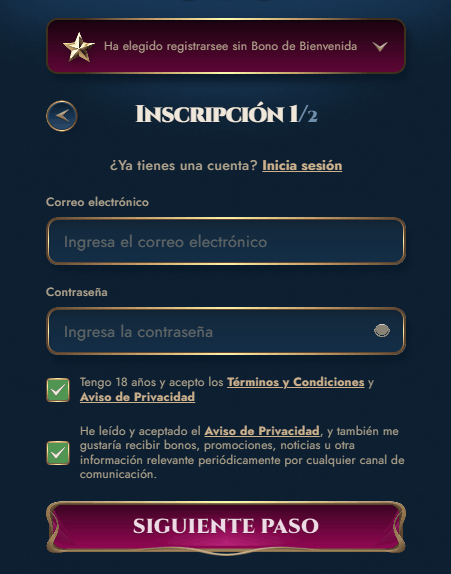 Registro en Rich Royal Casino