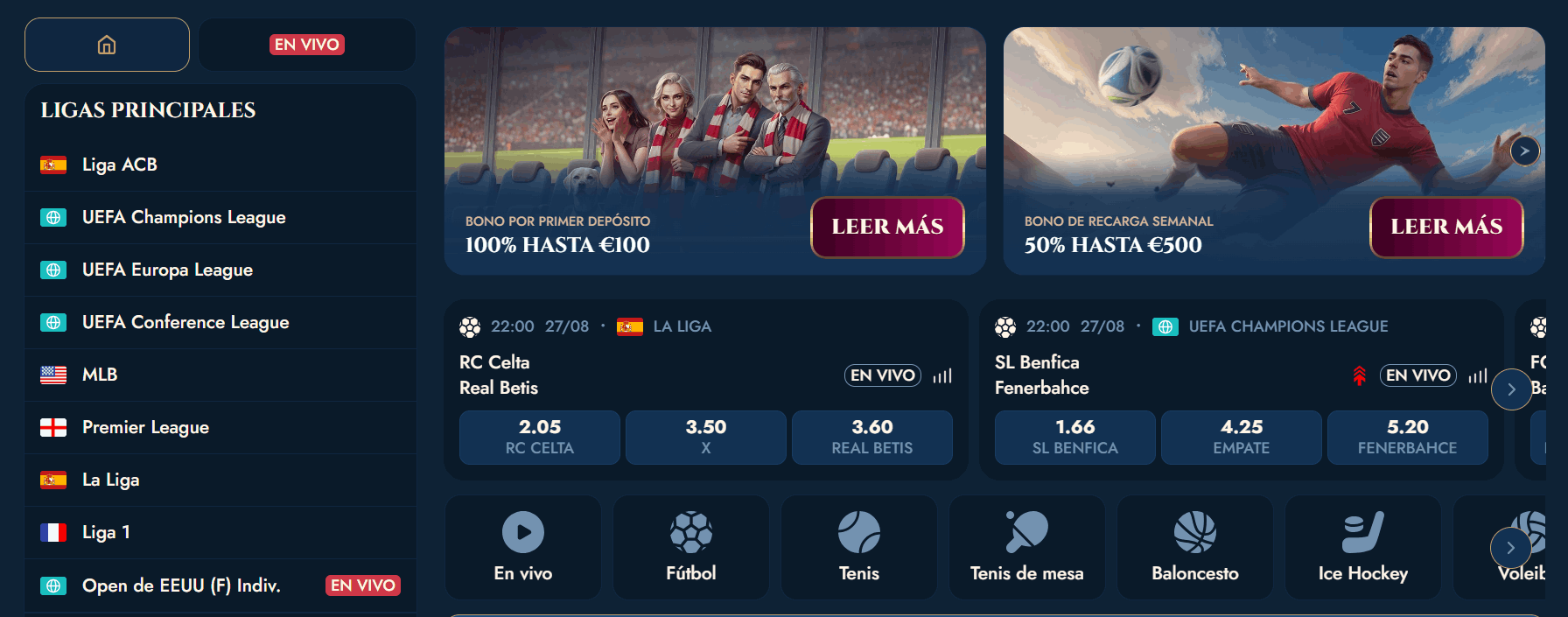 Apuestas deportivas en Rich Royal Casino
